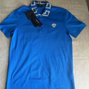 Versace cobalt Blue Polo Shirt Men greca medusa gold size XS